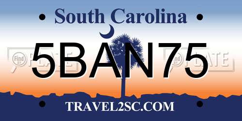 5BAN75 South Carolina License Plate