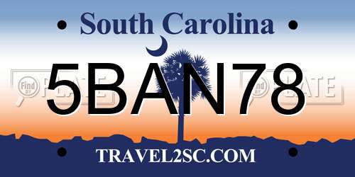 5BAN78 South Carolina License Plate