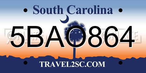 5BAO864 South Carolina License Plate
