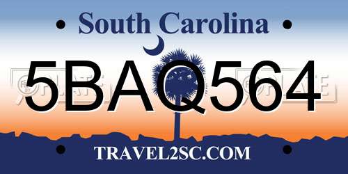 5BAQ564 South Carolina License Plate