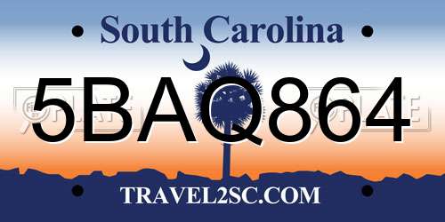 5BAQ864 South Carolina License Plate