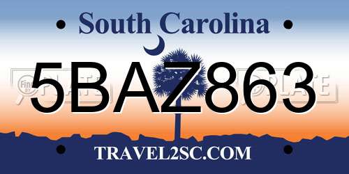 5BAZ863 South Carolina License Plate