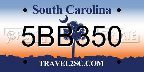 5BB350 South Carolina License Plate