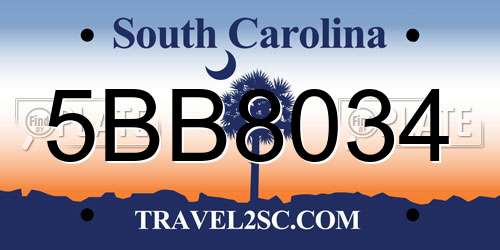 5BB8034 South Carolina License Plate