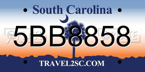 5BB8858 South Carolina License Plate