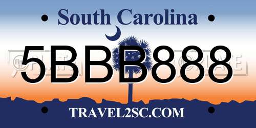 5BBB888 South Carolina License Plate