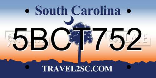 5BCT752 South Carolina License Plate