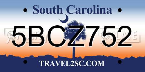 5BCZ752 South Carolina License Plate