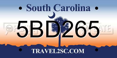 5BD265 South Carolina License Plate