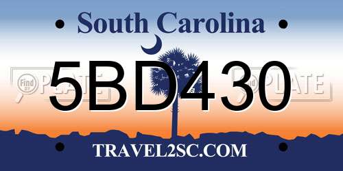 5BD430 South Carolina License Plate