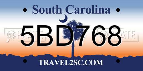 5BD768 South Carolina License Plate