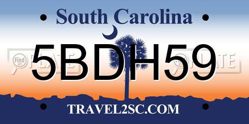 5BDH59 South Carolina License Plate