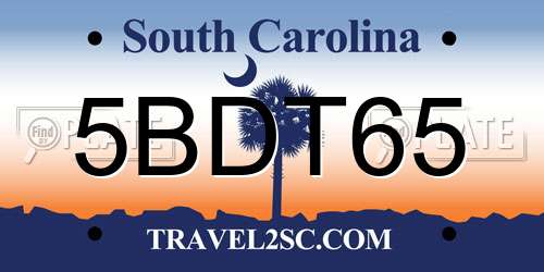 5BDT65 South Carolina License Plate