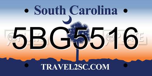 5BG5516 South Carolina License Plate