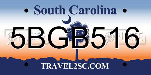 5BGB516 South Carolina License Plate