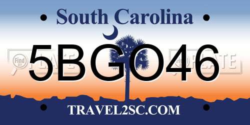 5BGO46 South Carolina License Plate