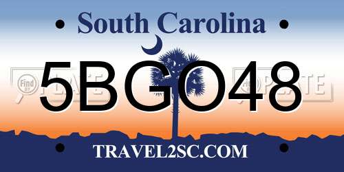 5BGO48 South Carolina License Plate