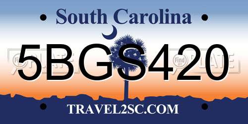 5BGS420 South Carolina License Plate