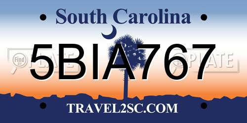 5BIA767 South Carolina License Plate