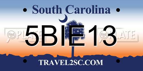 5BIE13 South Carolina License Plate