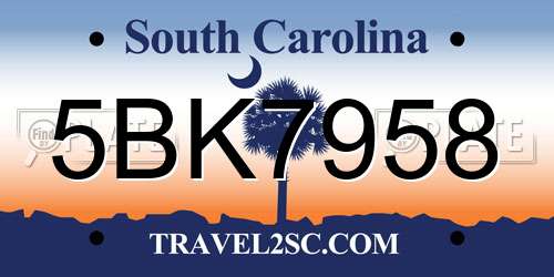 5BK7958 South Carolina License Plate