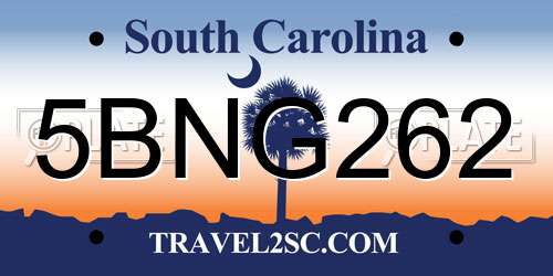 5BNG262 South Carolina License Plate