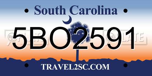 5BO2591 South Carolina License Plate