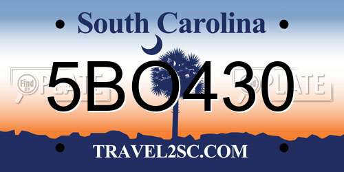 5BO430 South Carolina License Plate