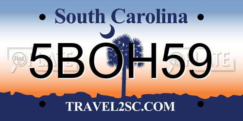 5BOH59 South Carolina License Plate