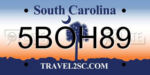 5BOH89 South Carolina License Plate