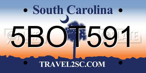 5BOT591 South Carolina License Plate