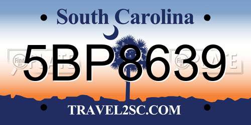 5BP8639 South Carolina License Plate