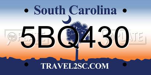 5BQ430 South Carolina License Plate