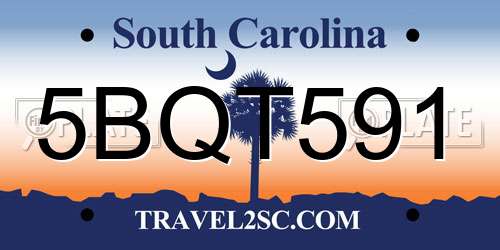 5BQT591 South Carolina License Plate