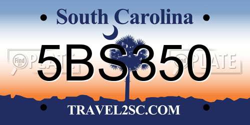 5BS350 South Carolina License Plate