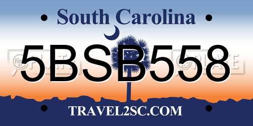 5BSB558 South Carolina License Plate