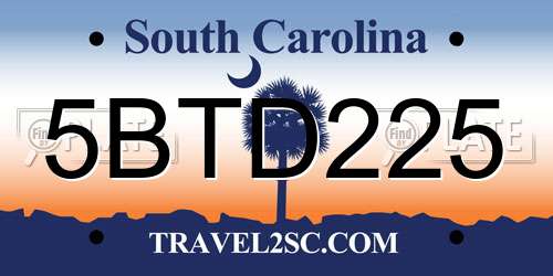5BTD225 South Carolina License Plate