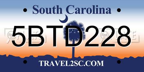 5BTD228 South Carolina License Plate