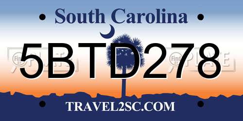 5BTD278 South Carolina License Plate