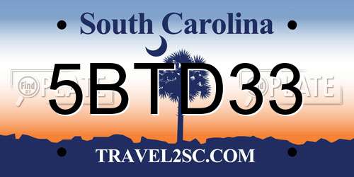 5BTD33 South Carolina License Plate