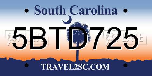 5BTD725 South Carolina License Plate