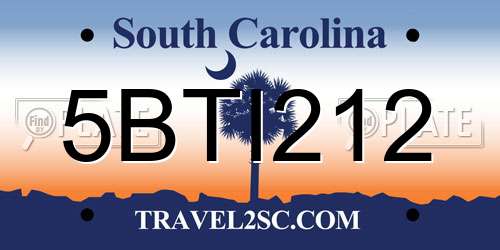 5BTI212 South Carolina License Plate