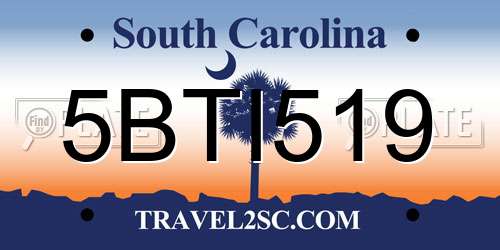 5BTI519 South Carolina License Plate