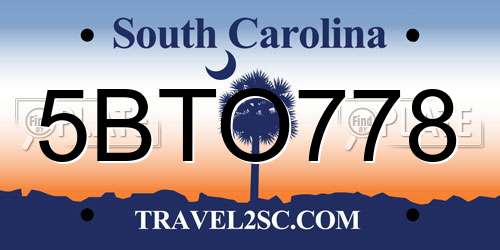 5BTO778 South Carolina License Plate