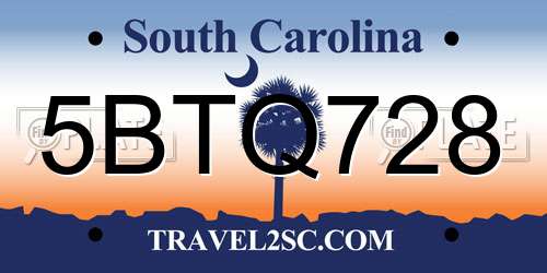 5BTQ728 South Carolina License Plate