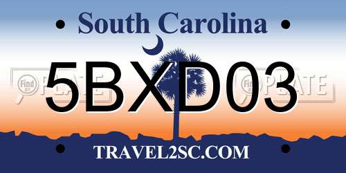 5BXD03 South Carolina License Plate