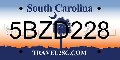 5BZD228 South Carolina License Plate