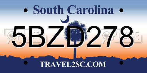 5BZD278 South Carolina License Plate