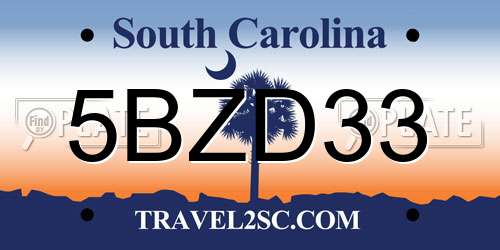 5BZD33 South Carolina License Plate