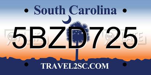 5BZD725 South Carolina License Plate